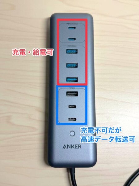Anker USB-C データ ハブ (11-in-1, 10Gbps)上面のポート
